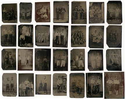 19th Century "Baseball"-Themed Tintype Photo Collection (28 Different) 
